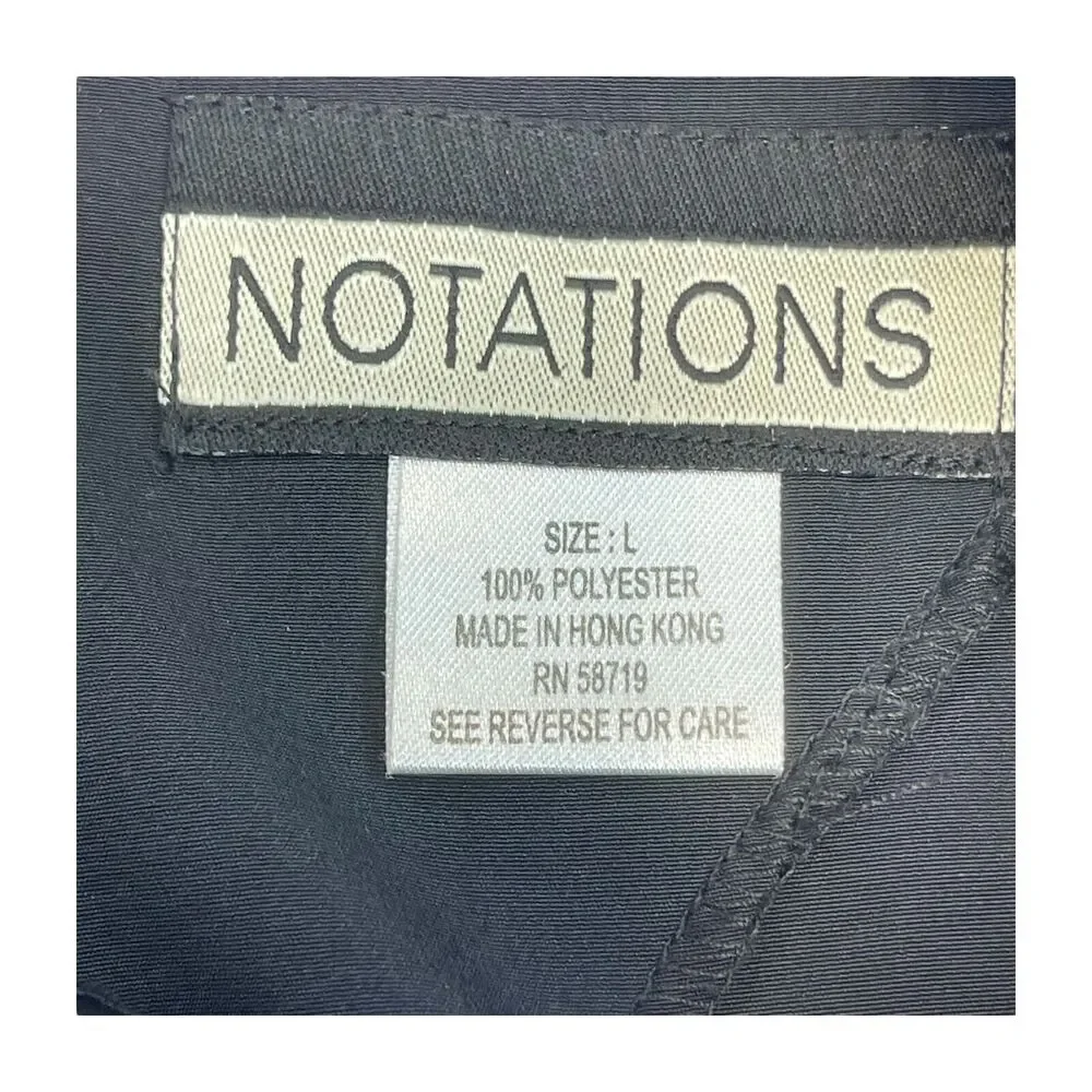 Notations Blouse Top Womens Large Black 100% Polyester Short Sleeve Keyhole Back - Picture 3 of 7